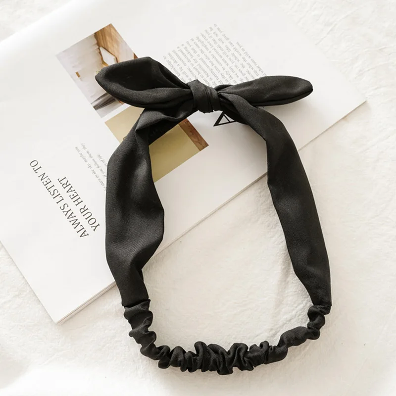 style 2 black Женский ободок с кроличьими ушками, однотонные полосатые хлопковые эластичные резинки для волос, бант, повязка на волосы "тюрбан", модные женские аксессуары для волос для девочек - Цвет: style 2 black