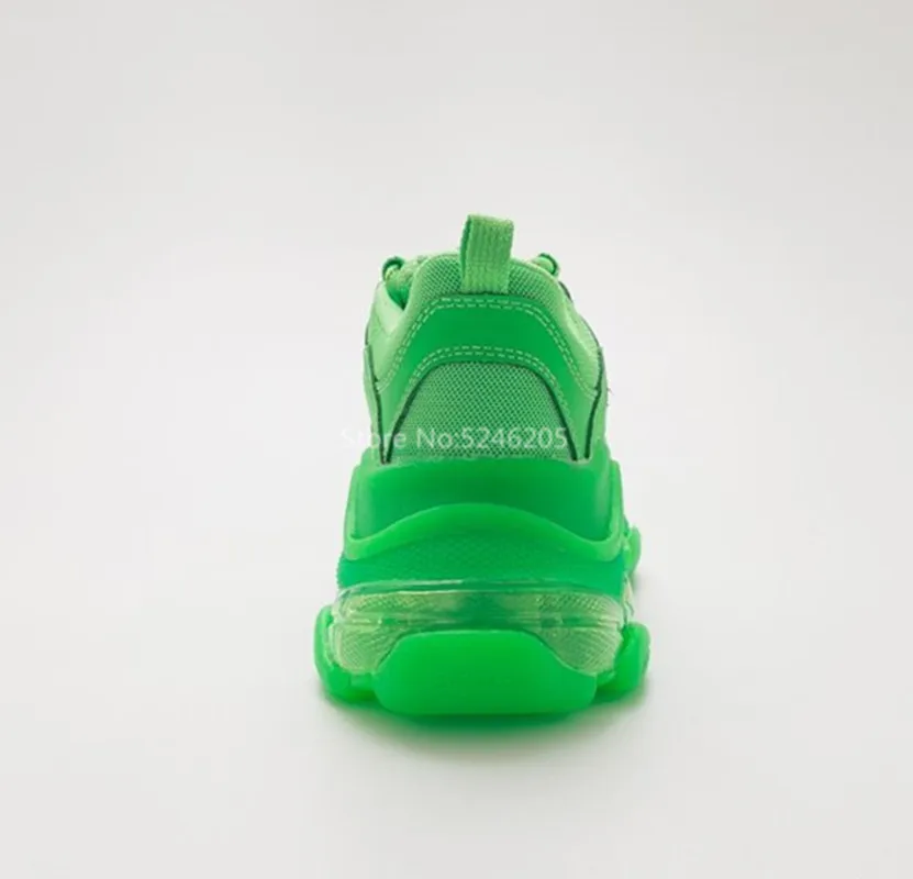 Новые цвета, нейлоновые Зеленые кроссовки на толстой прозрачной подошве, на платформе, со шнуровкой, замшевые кроссовки с сеткой для женщин, большой размер 43