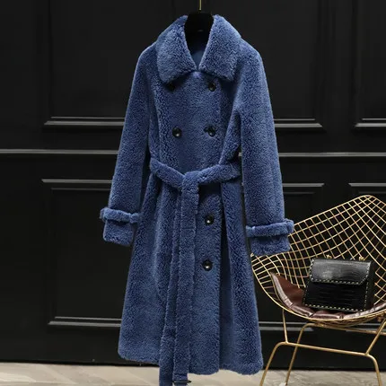Dark blue Оторочка из овечьей шерсти, пальто для женщин, новинка года, зимнее пальто, имитация овечьей шерсти, средней длины, из композитного меха, H00854 - Цвет: Dark blue