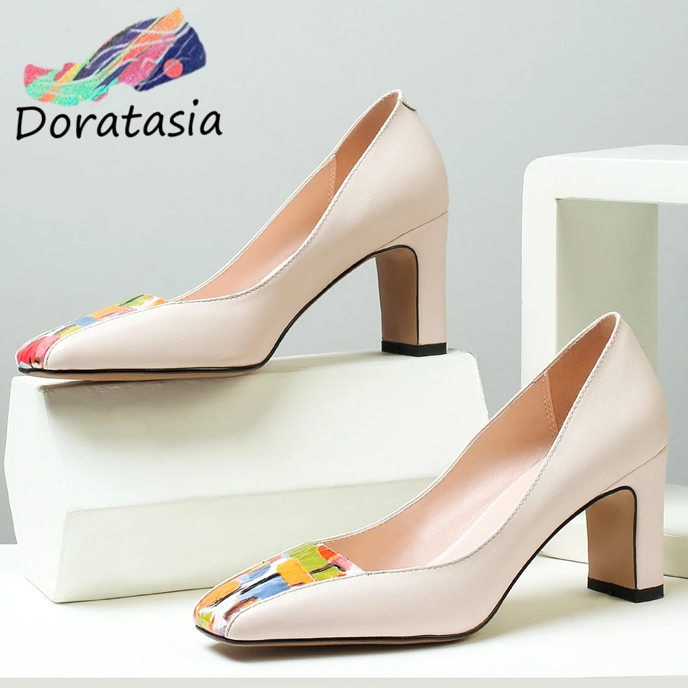 

DORATASIA Brand Spring Girl Snake Print Genuine Leather Slip On Pumps Pumps Women Square Toe Comfortable Shoes Woman