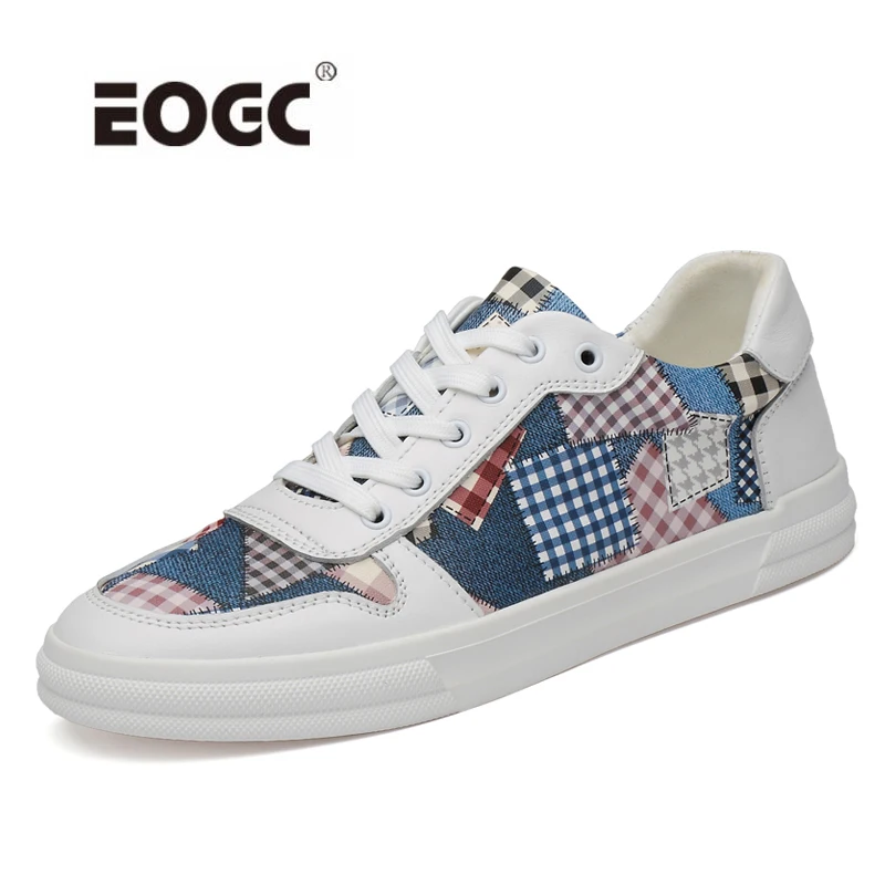 

Genuine Leather With Canvas Men Shoes Breathable Casual Fashion Sneakers Non-slip Outdoor Walking Casual Shoes Men