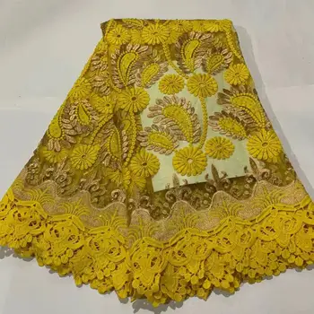

French lace fabric high quality tulle French yellow latest design African lace 2020 stone lace fabric 5 yards/batch