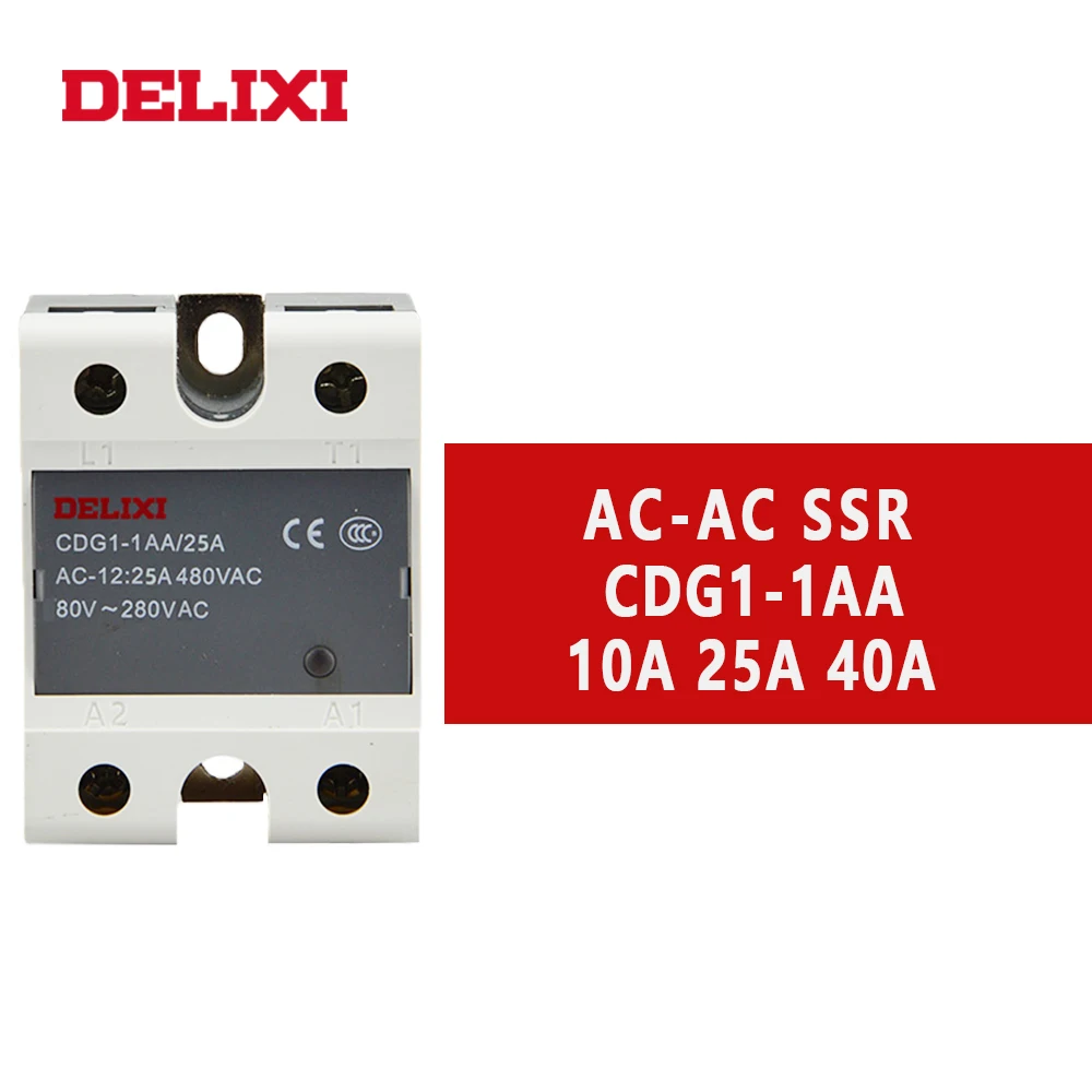 

DELIXI CDG1 solid state relay SSR-AA 10A 25A40A 80-280V AC TO 24-480V AC SSR single phase AC Control AC No Contact Relay
