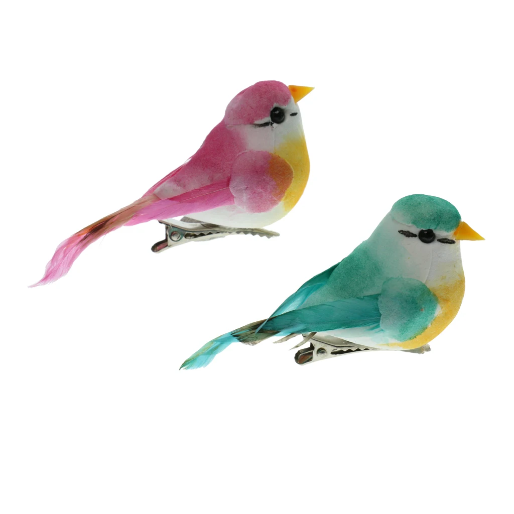 2Pieces Cute Small Artificial Feather Bird Foam Birds Photo Props Home Table Garden Bonsai Decor
