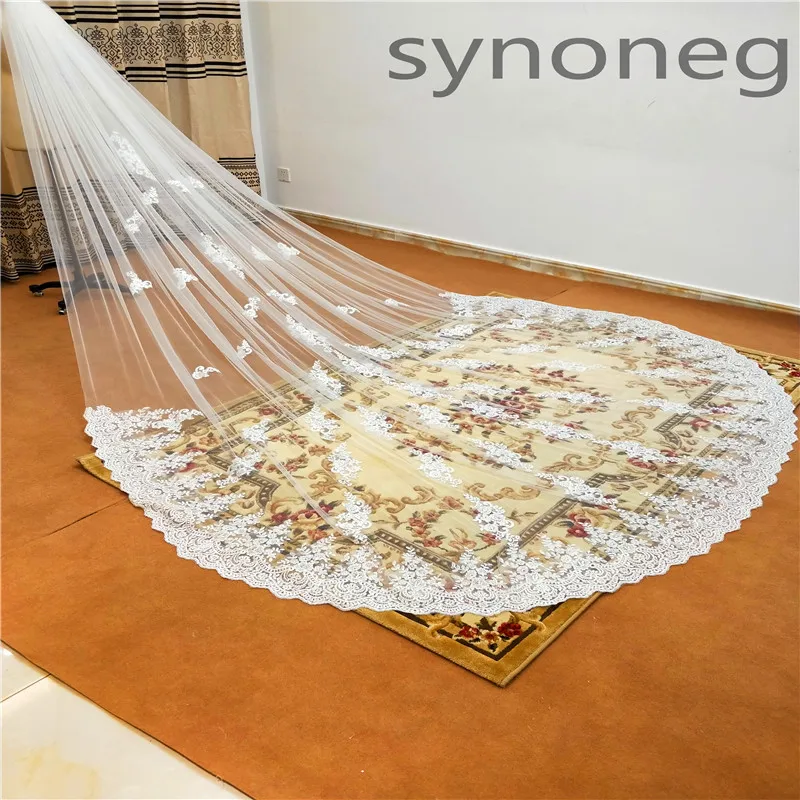 Real Photo Romantic 3m Wedding Veil Cathedral One Layer Lace Appliqued Long Bridal Veils With Comb Woman Marry Gifts Real Photo Romantic 3m Wedding Veil Cathedral One Layer Lace Appliqued Long Bridal Veils With Comb Woman Marry Gifts