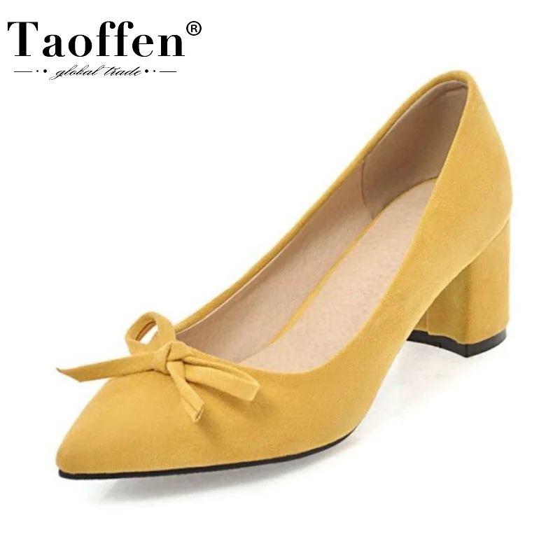 

Taoffen Women Pumps Flock Spring Pointed Toe Bow-knot Office Ladies Pumps Dancing Party Wedding Footwear Size 34-43