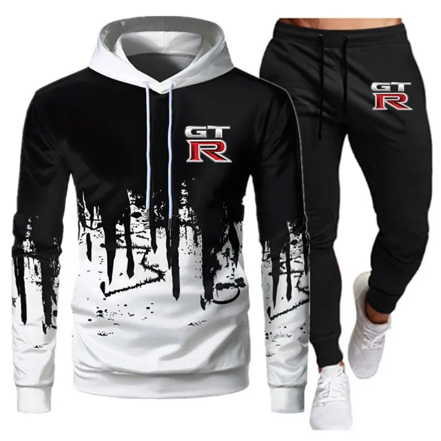 Men's sweater, hoodie and pants, two-piece printing casual fashion sports suit jacket, men's loose and breathable running  suit 1
