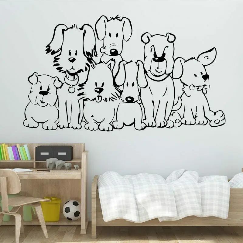 Cartoon Dogs Wall Stickers Lovely Family Vinyl Decals for Door Children