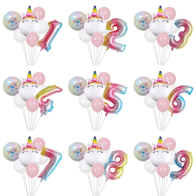 

7pcs Rainbow Unicorn Balloon Number Balloons 1st Birthday Party Decorations Globos Decoration Anniversaire Supplies Baby Shower
