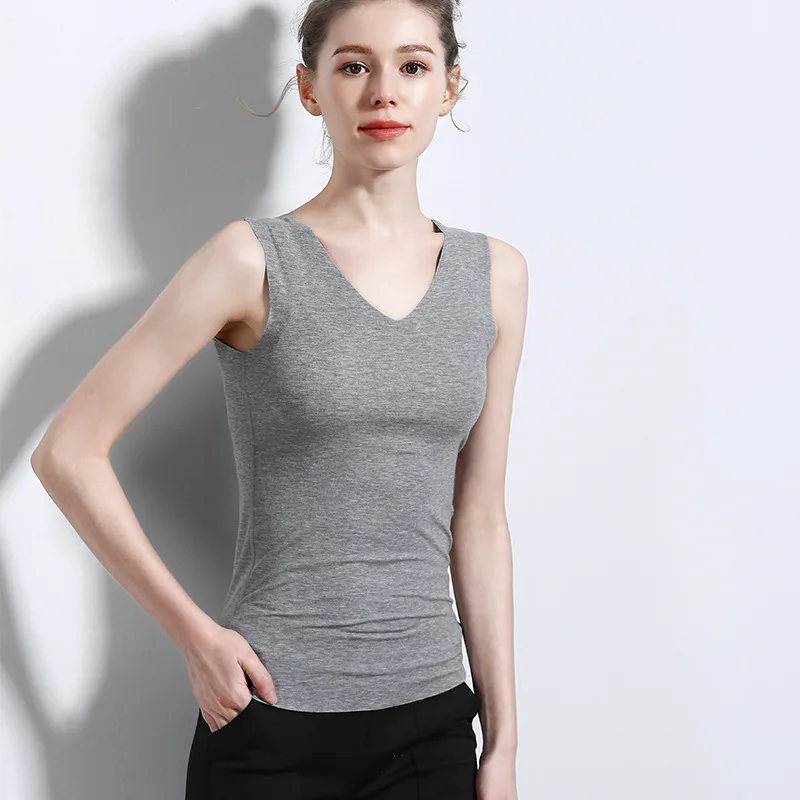 V-neck light gray Новинка, летний женский жилет, Корейская версия, бесследный, самосовершенствование, сплошной цвет, базовый жилет - Цвет: V-neck light gray