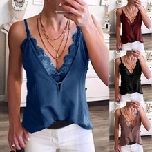 LOOZYKIT топы с v-образным вырезом на бретелях женские летние кружевные лоскутные свободные майки без рукавов Женская мода открытая Базовая майка