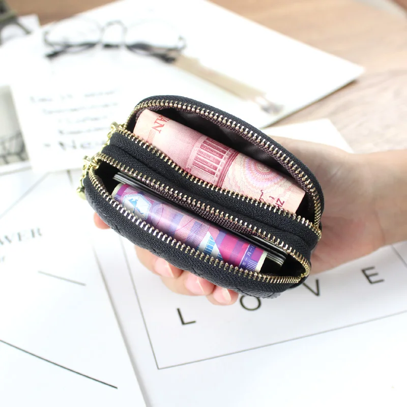 

2020 European Simple Style Cow Leather Coin Purse Double Zipper Soft Cowhide Coin Wallet Cute Short Mini woman wallet