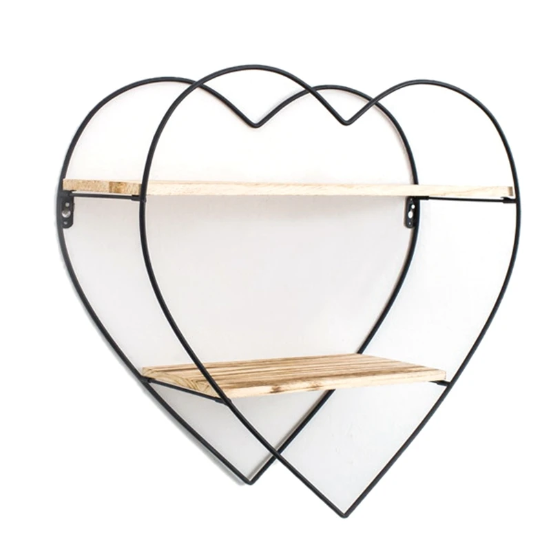 

Wooden Retro Storage Racks Hanging Decor Storage Box Flower Pot Heart-Shaped Peach Iron and Wood Wall Bookshelf Shelf Shelves