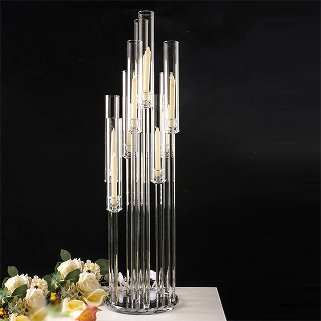 

10pcs) New design 10 arms tall clear candlestick acrylic crystal candelabra for wedding centerpiece yuda60