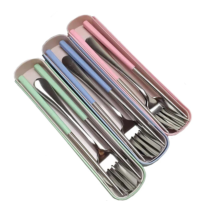 Cutlery Set Forks Spoons Chopsticks Stainless Steel Dinnerware Reusable Tableware Camping Tools | Дом и сад