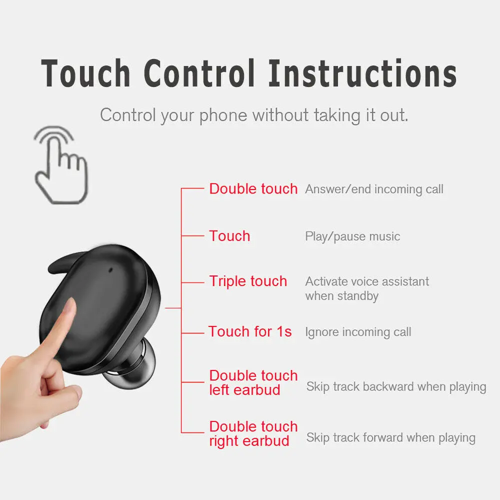 TWS сенсорные bluetooth наушники с эффектом отпечатков пальцев беспроводные 4D стерео