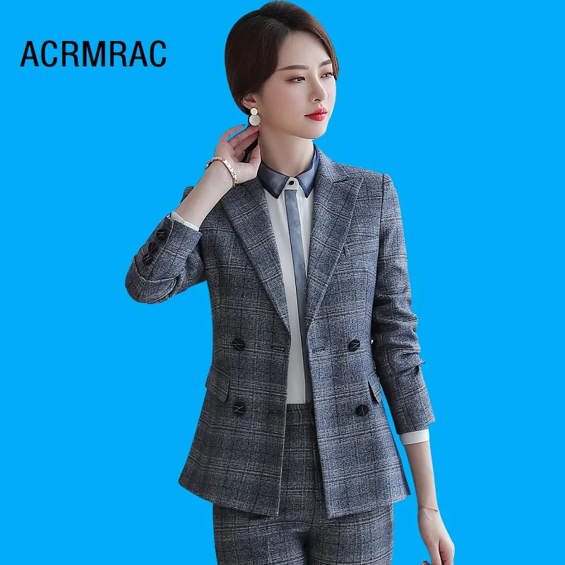 

Women suits Slim autumn Plaid jacket Pants 2-piece set OL Formal Business Women pants suits Woman set suits 325