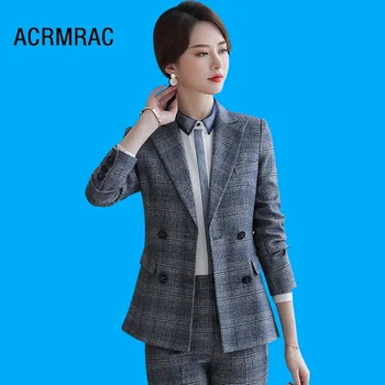 

Women suits Slim autumn Plaid jacket Pants 2-piece set OL Formal Business Women pants suits Woman set suits 325