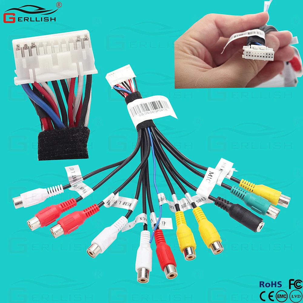 Gerllish Android Radio Car Accessories RCA Output Line Subwoofer Amplifier Control Microphone Adapter 20Pin Universal Cable