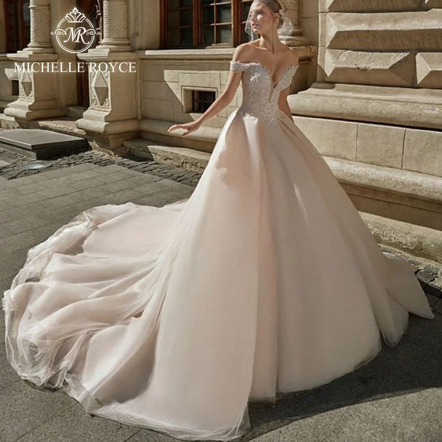 

Michelle Royce Ball Gown Wedding Dresses 2020 Sweetheart Off the Shoulder Appliques Chapel Train Wedding Gowns Vestido De Noiva