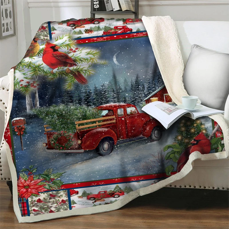 

Red Truck Merry Christmas Sherpa Throw Blanket Bedspread Plush Sherpa Fleece Travel Nap Blankets for Beds Sofa Home Quilts Cover