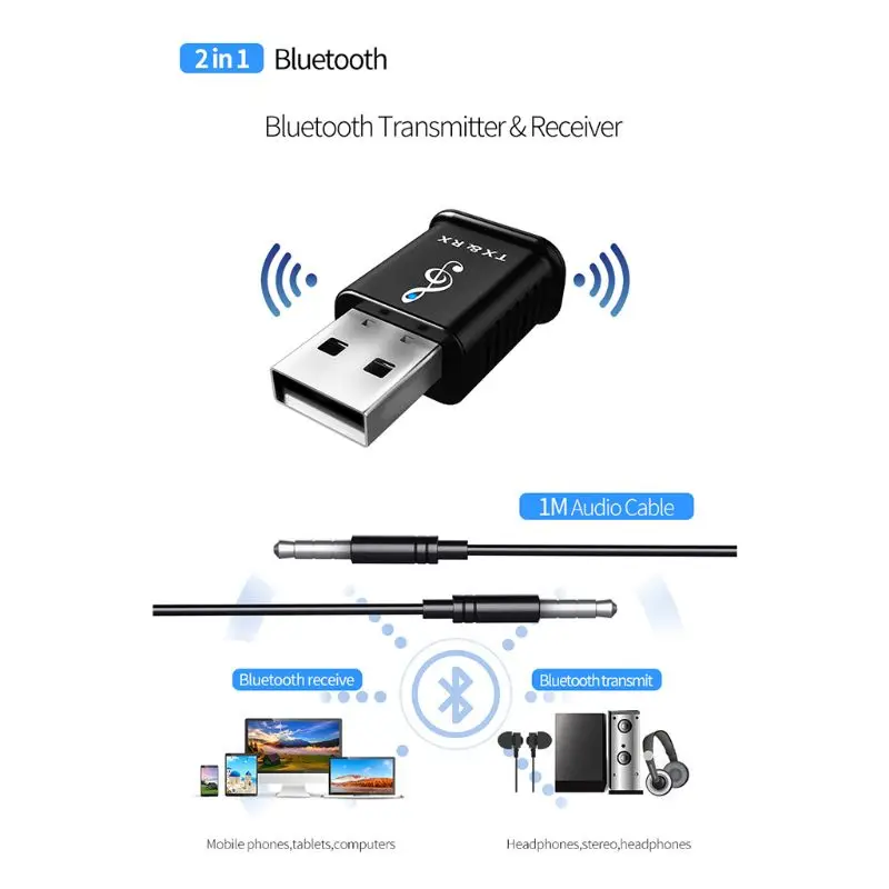 

2-in-1 USB Bluetooth Adapter Transmitter Receiver 5.0 Adapter Aptx Wireless PC