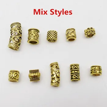 

10Pcs/Pack Antique Gold viking Rune mix set for hair braid beard dreadlock beads rings tube for women men hair accessories