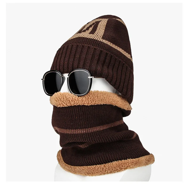 Комплект из 2 предметов модные унисекс Зимние теплые вязанные шапочки Skullies& Beanies с шарфами Тип головного убора вязаные шапочки зимние, шапки для Для мужчин