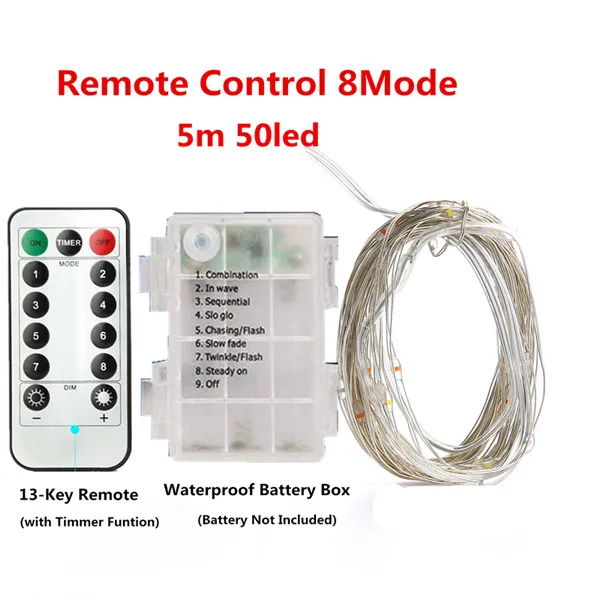 Светодиодный светящаяся гирлянда 2 м 5 м 10 м 100 медная проволока 3XAA на батарейках Рождественская Свадебная вечеринка украшение светодиодный гирлянда - Испускаемый цвет: 8mode control  5m