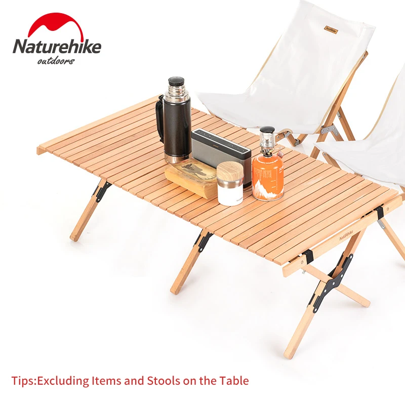 Naturehike Outdoors Wood Table Folding Portable Egg Roll Style Bearing 30kg Stable Table Solid Wood Driving Tour Barbecue Picnic