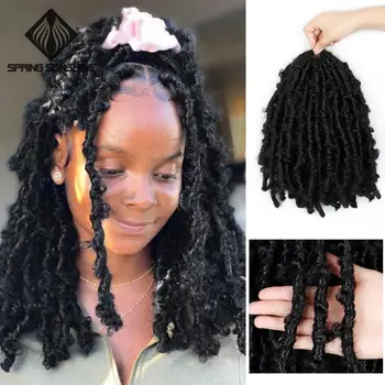 

12inch Distressed Butterfly Locs Crochet Hair Butterfly Bob Faux Locs Crochet Braids Hair Black Messy Soft Locs New Style