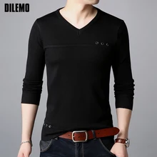 Модный брендовый свитер для мужчин, пуловер с v-образным вырезом, Облегающие джемперы, вязаный однотонный цвет, осенняя повседневная мужская одежда в Корейском стиле