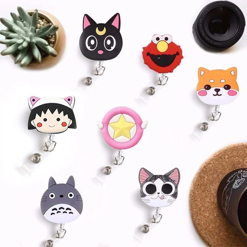 Insignia retráctil de silicona para estudiante, Clip de carrete con dibujos de gato, Floral, funda para tarjeta de identificación, accesorios, nuevo diseño, 2021