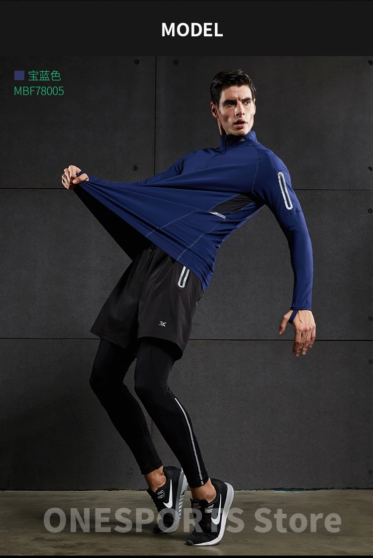 Running Shirt Men Zipper Pullover Madarin Collar Long Sleeve with Pocket Sports Active Wear for Gym Clothing Workout Shirt Male