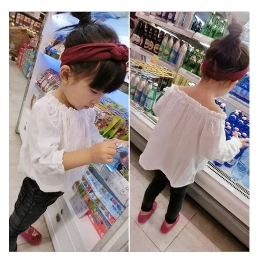 

Music Pure 2018 Spring Clothing New Style Korean-style GIRL'S Shirt Tops Horizontal Neck White Long-sleeved Cute GIRL'S Shirt