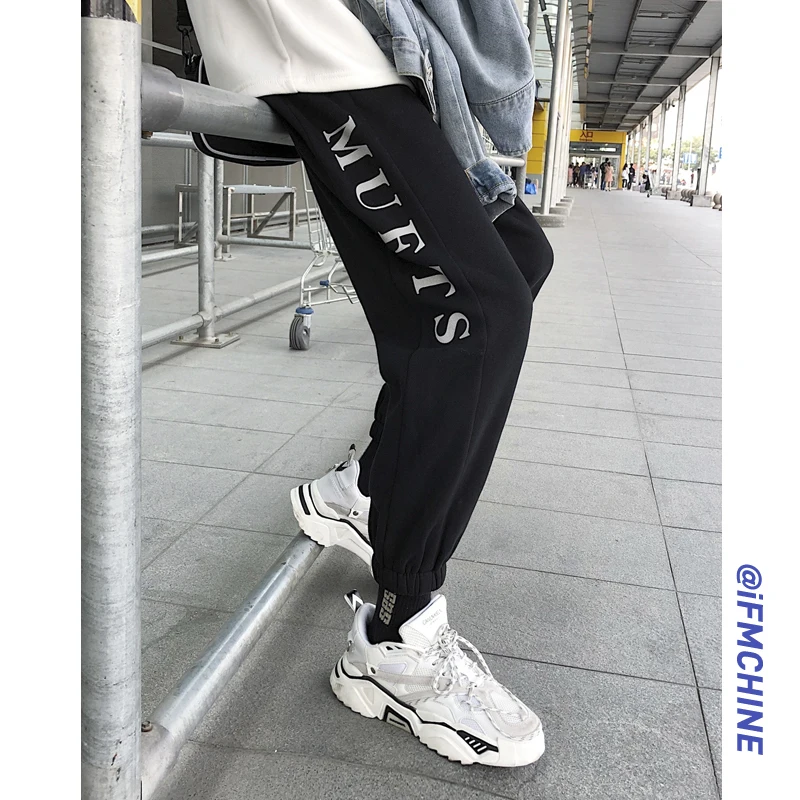 Новинка зимы, утолщенные, вельветовые брюки для бега Для мужчин теплая Модная Повседневная с буквенным принтом штаны человек уличная одежда в стиле «хип-хоп», свободные штаны