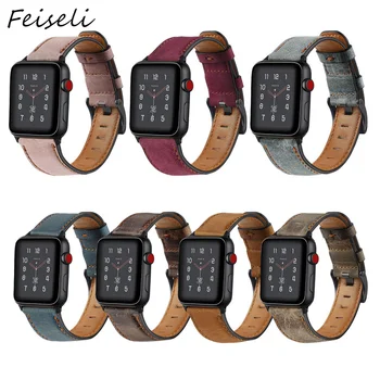 

Feiseli For Apple Watch 1 2 3 4 5 Replacement Band Vintage Leather Watch Strap 38mm 40mm 42mm 44mm Removable iwatch Wristband