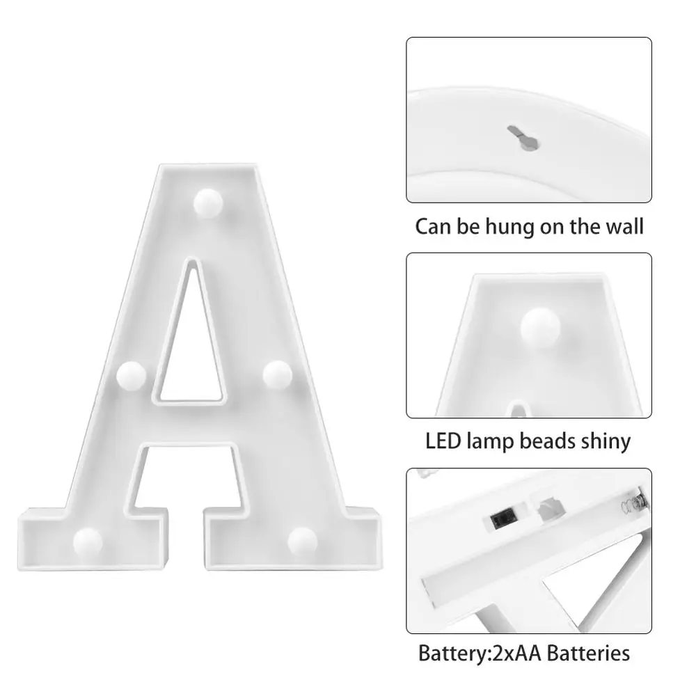 3D 26 букв Алфавит светодиодный светильник Marquee знак светильник Крытый настенный ночник для свадьбы День рождения Декор светодиодный светильник