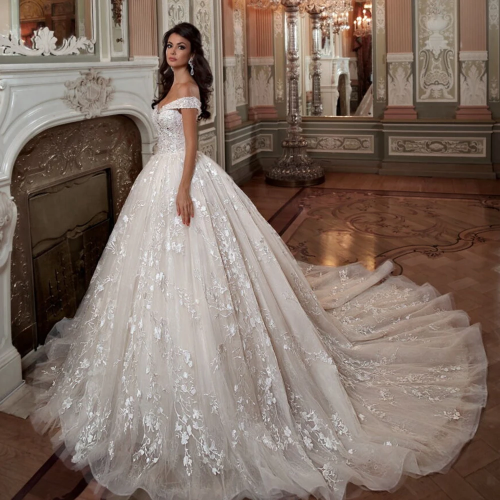 Бальное платье принцессы, свадебные платья, Vestido De Noiva Princesa, с коротким рукавом, расшитое бисером, с блестками, с аппликацией, кружевное платье невесты