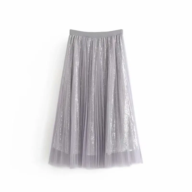 

2019 Western Style Spring And Summer Women's Dress New Style Gauze Sequin Elastic Waist Skirt