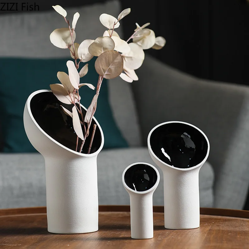 

Ceramic vase Round black and white abstract geometric ceramic ornaments Flower vase Hydroponics Home decoration accessories