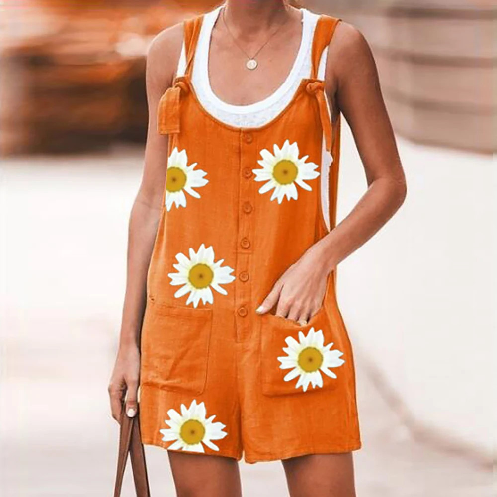 CYSINCOS Cotton Linen Rompers Summer Women Daisy Print Casual Overalls Comfort Flower Short Jumpsuits Wrapped Strapless Playsuit CYSINCOS Cotton Linen Rompers Summer Women Daisy Print Casual Overalls Comfort Flower Short Jumpsuits Wrapped Strapless Playsuit