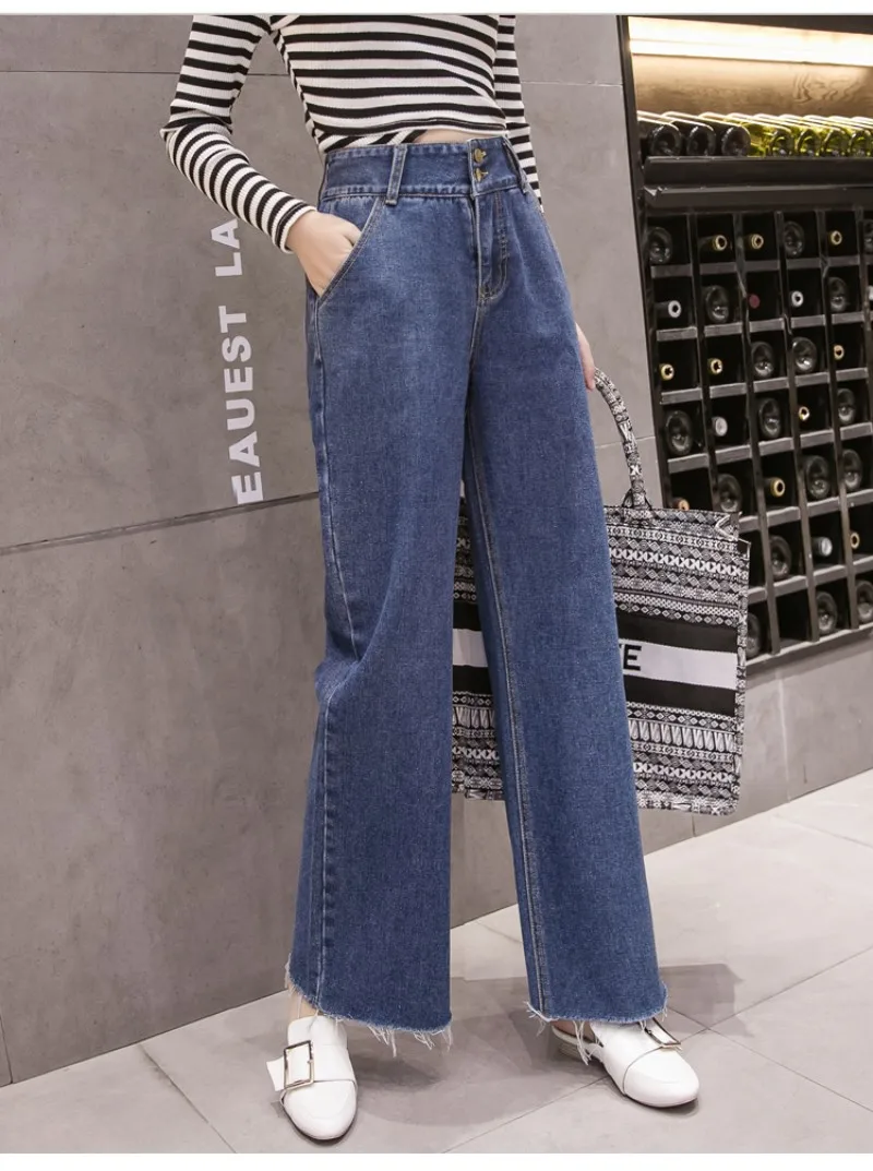 Jeans Women Zipper Casual Pockets Simple All-match Wide Leg Pants Womens Chic Loose Korean Students Daily Fashion Plus size 5XL
