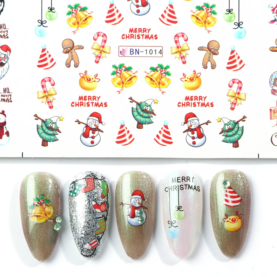 12 видов конструкций Санта снежный цветок наклейки для ногтей водные рождественские Полный Обертывания слайдер для маникюра DIY татуировки украшения LYBN/A-1