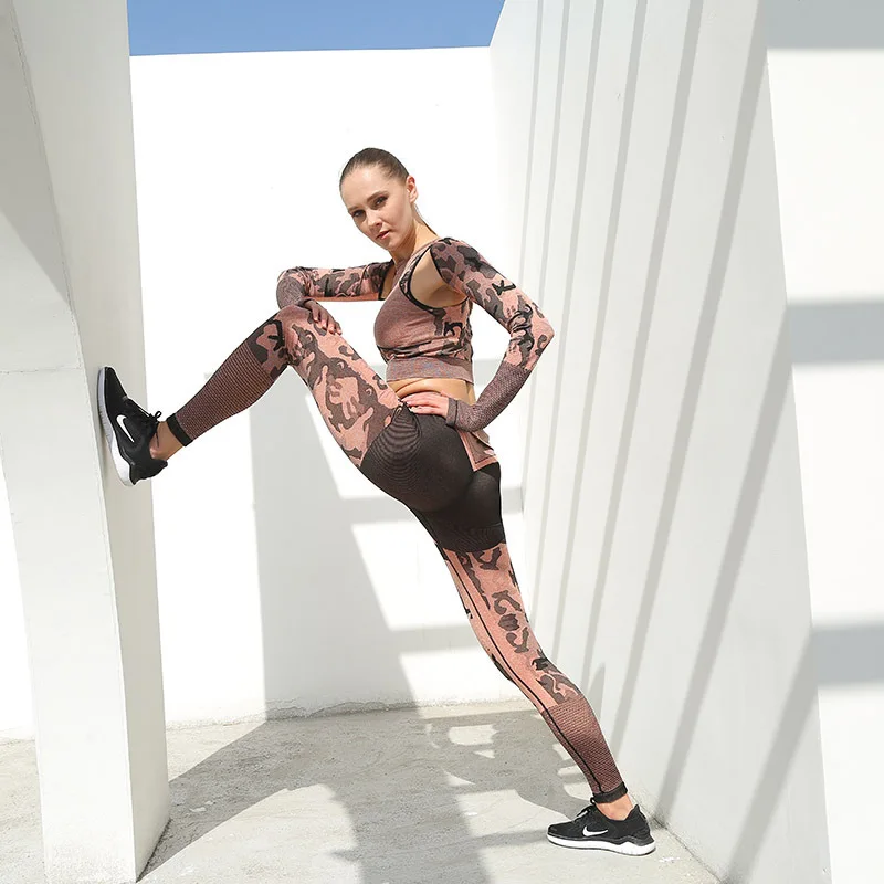 2 шт. Женский бесшовный спортивный костюм с длинным рукавом | Спорт и развлечения