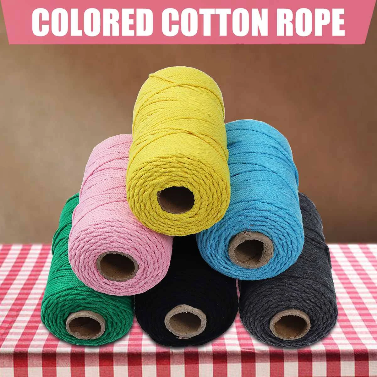 

3mm 100% Cotton Cord Colorful Cord Rope Beige Twisted Craft Macrame String DIY Home Textile Wedding Decorative Supply 200yards