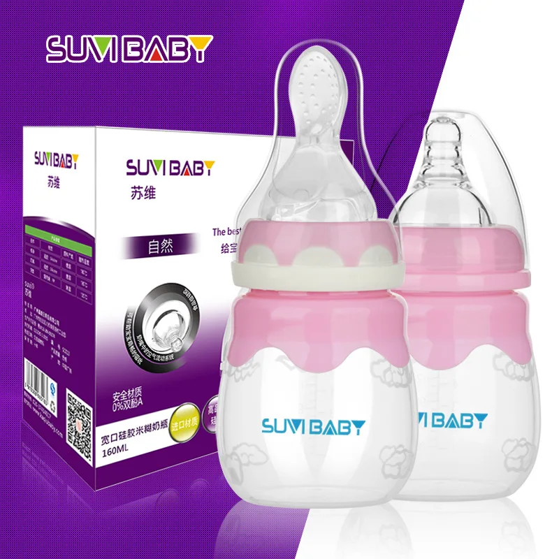 

2017 New Style Baby Silica Gel Feeding Soft Spoon Infant Rice Cereal Feeding Bottle with Pacifier Head Multi Purpose