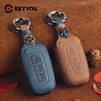 

KEYYOU Leather Car Key Cover Case For KIA Forte Sportage K2 K5 For Hyundai Genesis Coupe Sonata ix35 Protection Key Skin Bag