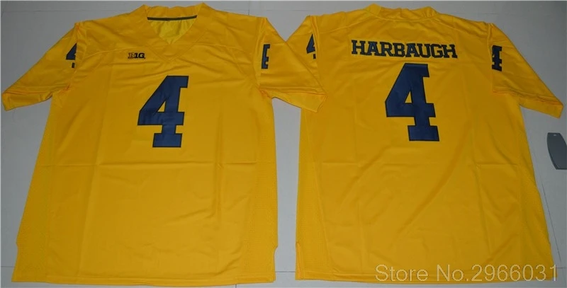 Michigan Wolverines Jim Harbaugh 4 college Jersey-белый желтый темно-синий сшитый Размер S-3XL - Цвет: Цвет: желтый