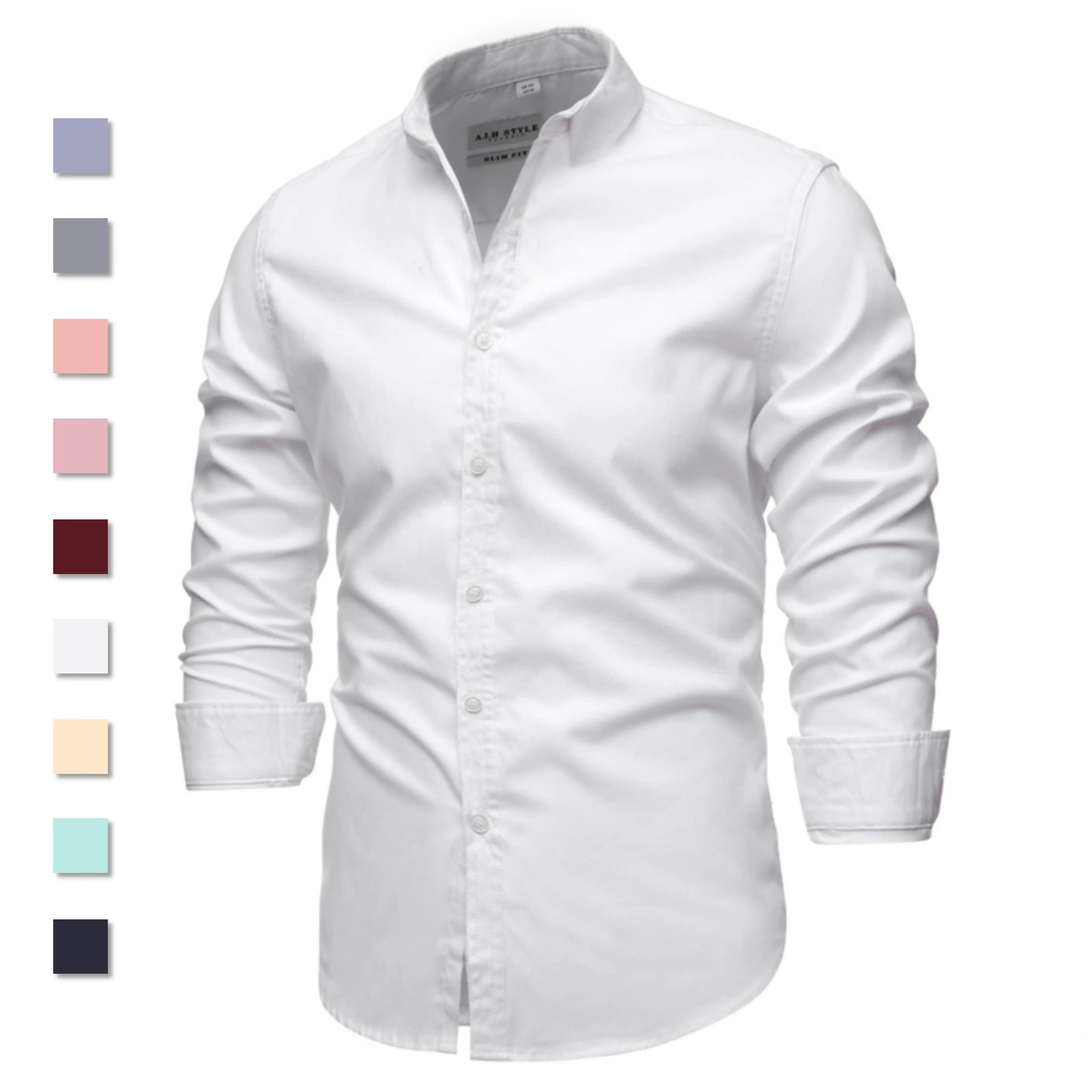 Social Shirt Dress Slim-Fit Long-Sleeve Casual Men Spring Mens 100%Cotton 9-Colors